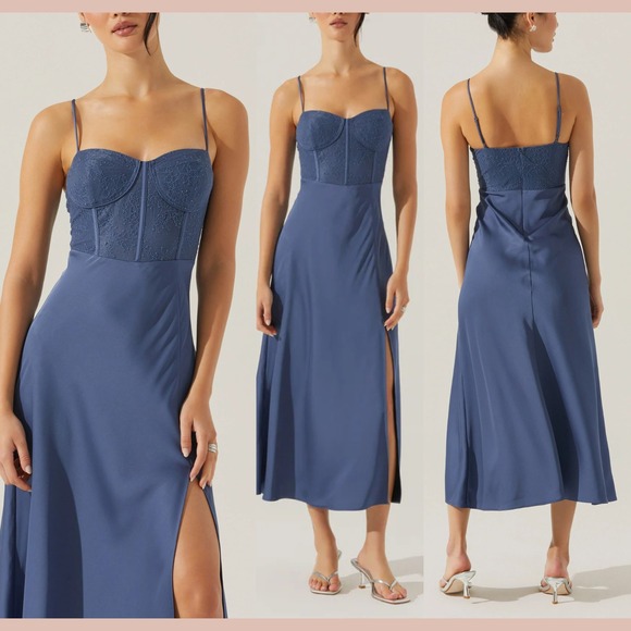ASTR The Label Dresses & Skirts - NEW $123 ASTR THE LABEL [ Small ] Aria Lace bustier Midi Dress Dusty Blue #T2144